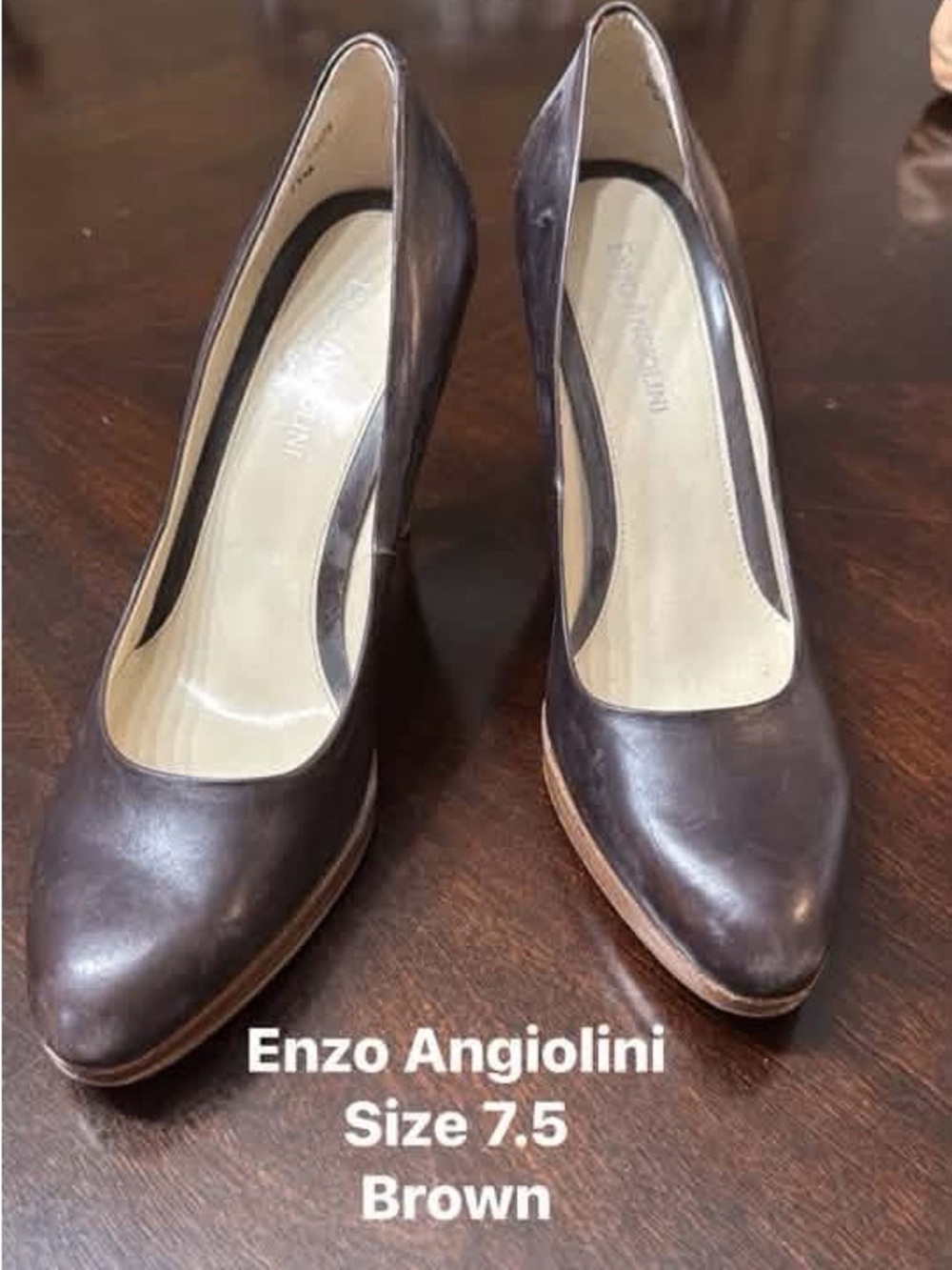 Enzo Angiolini Dark Brown Leather Pointed Toe Pumps